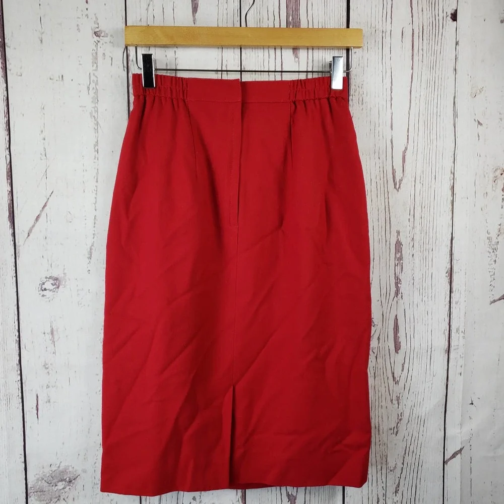 Talbots Pencil Skirt Womens Size 4 Pleat Front Knee Length Wool Red - Picture 4 of 6
